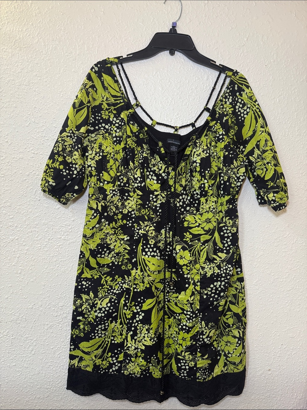 Moda International Black & Lime Green Floral Scoop-Neck Tunic